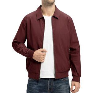 Men's Lightweight Track Jackets Golf Coats Red Casual Stylish Laydown Collar